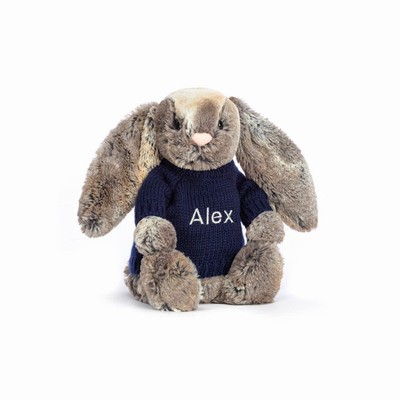 Jellycat Bashful Cottontail Bunny with Navy Jumper USA | 69734AEQV